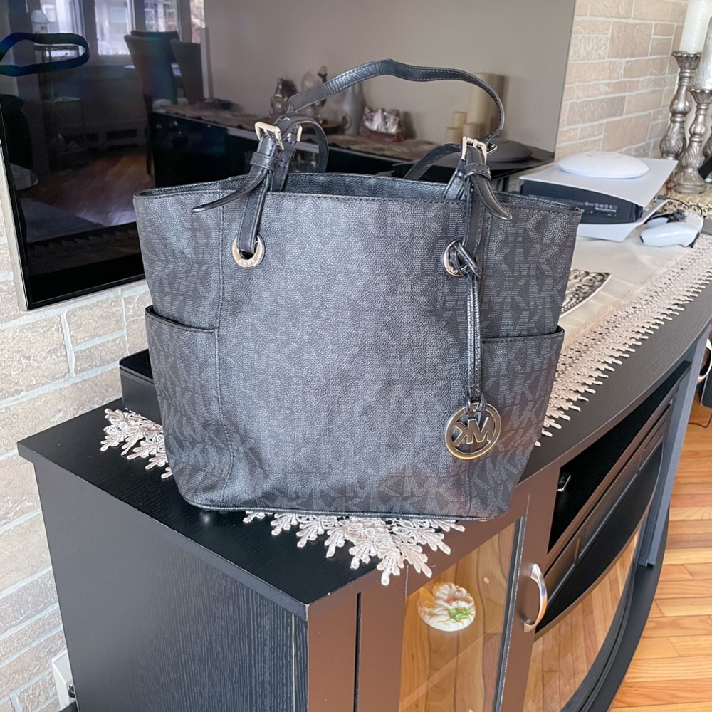 Michael Kors Logo Print Black Shoulder Bag